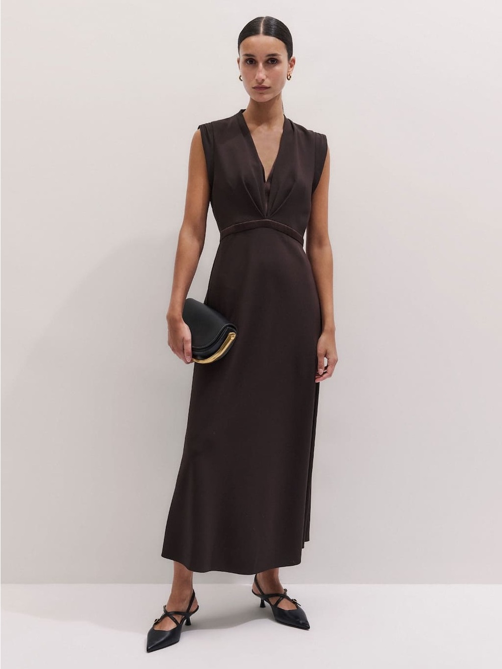 ME+EM Chocolate Brown Sleeveless Midi Dress